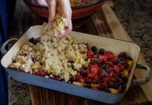 Macadamia and coconut fruit crumble